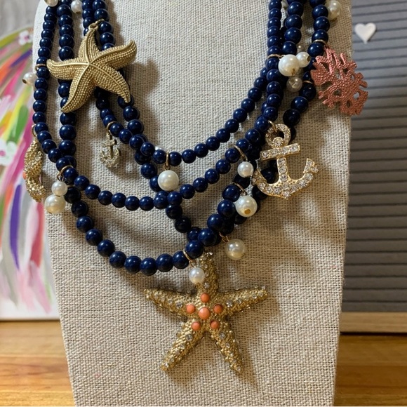 Blue & Gold Multi-Strand Necklace with Nautical Charms - Picture 3 of 4
